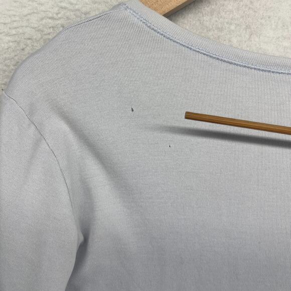 EILEEN FISHER Top L Organic Cotton Ribbed Jersey V-Neck Elbow Sleeve Light Blue - Picture 9 of 13